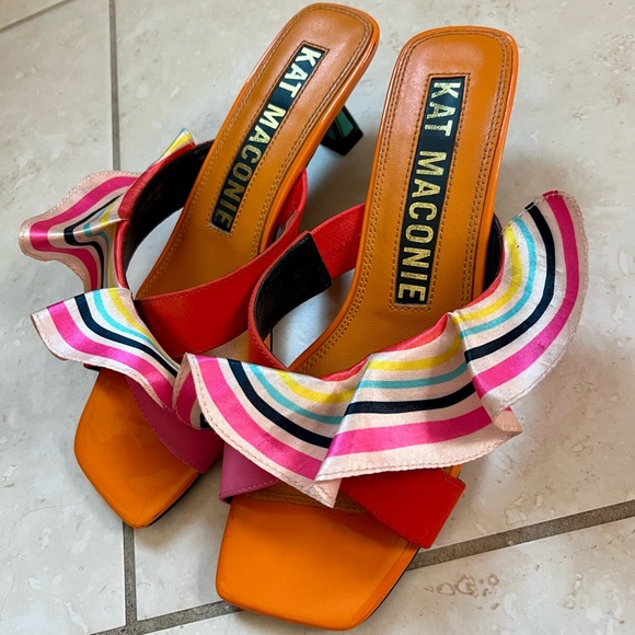 Kat Maconie Shoes - Kat Maconie Desiree “Dragonfruit Stripes” Ruffle Mule Sandals – US 9